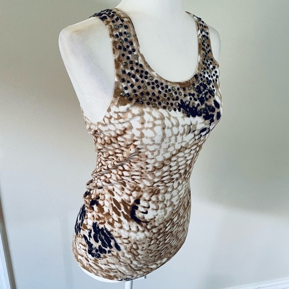 Cache Women's Sleeveless Snakeskin Print Beaded Tank - Size XS - Picture 4 of 12